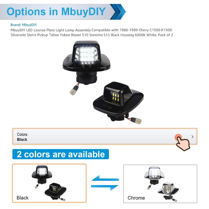 MbuyDIY LED License Plate Light Lamp Assembly Compatible with 1988-1999 Chevy C1500 K1500 Silverado Sierra Pickup Tahoe Yukon Blazer S10 Sonoma S15 Black Housing 6000K White, Pack of 2 - Image 2